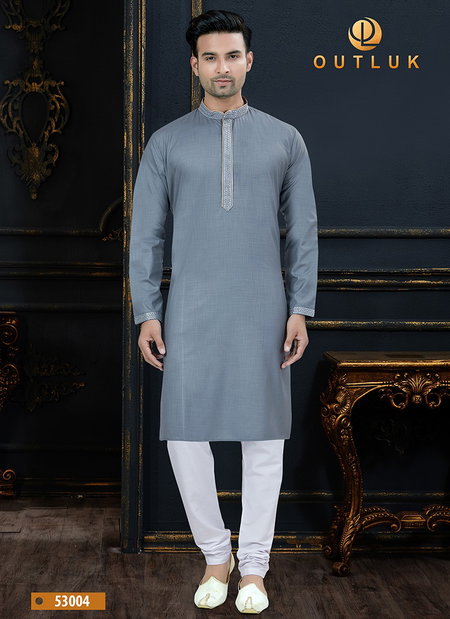 Gray Colour Outluk Vol 53 New Designer Festive Wear Cotton Latest Kurta Pajama Mens Collection 53004